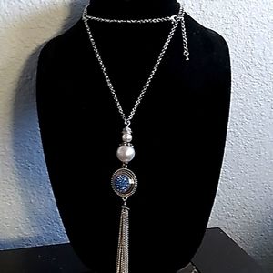 Costume Blue Bead and Pearl Necklace